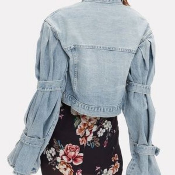 Jonathan Simkhai Buckle Tie Sleeve Cropped Denim Jacket Size XS NEW with Tag - Picture 3 of 14